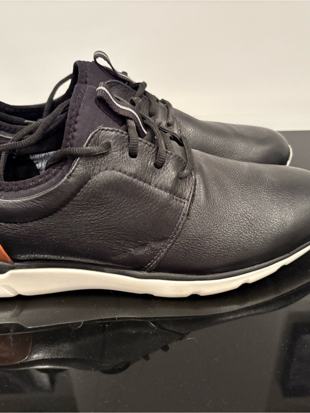 Johnston & Murphy Black Leather Lace-Up Sneakers with White Sole